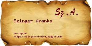 Szinger Aranka névjegykártya